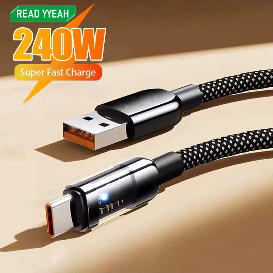 USB A zu C Schnellladekabel 240 W mit geflochtenem Nylon für iPhone, Samsung und Xiaomi, Farbe: Schwarz - Bild 7