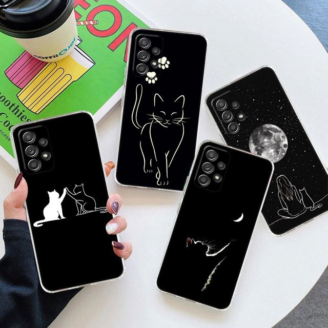 Transparente Handyhülle mit niedlicher Katzen-Linienkunst für Samsung Galaxy Modelle (A56, A57, A37, A55, A54, A36, A35, A26, A25, A17, A07, A52, A34, A73, A21s) in Schwarz - Bild 1