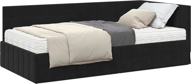vidaXL Eckbettgestell mit 2 Matratzen und Kopfteil in Schwarz aus Samt, B/T/H: 90 x 200 x 72 cm und 90 x 200 x 104 cm - Bild 1