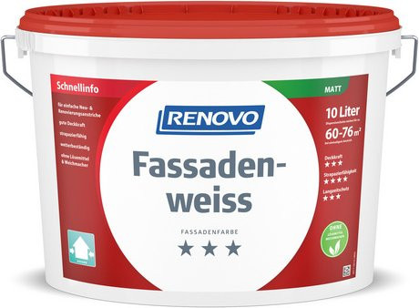 RENOVO Fassadenfarbe Dispersion wasserbasiert, matt, Weiß, 10 Liter - Bild 1