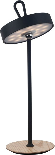 Näve LED-Akku-Tischleuchte ELLI in Schwarz mit braunem Gestell, dimmbar mit Timer und Dämmerungssensor, Höhe: 36 cm, Durchmesser: 13 cm - Bild 1