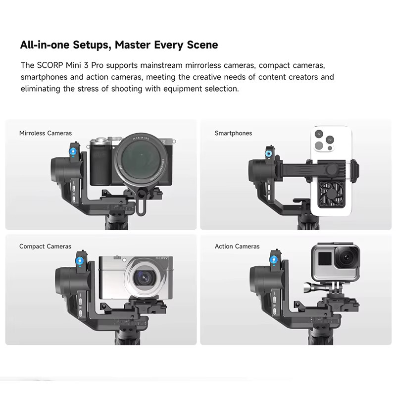 FeiyuTech SCORP Mini 3 Kit Gimbal-Stabilisator in Schwarz mit integrierter 4.0 intelligenter KI-Verfolgung für Spiegellose Kameras und Smartphones - Bild 3