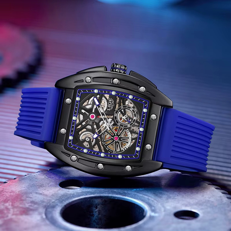 LIGE Armbanduhr Automatik, Eckig, Silikon, Blau, Herren - Bild 2