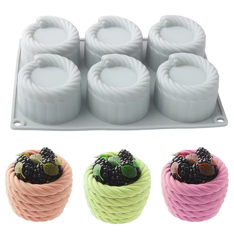 Meibum 6-fach Silikonform Seilblumenkorb 3D Zylinder für Mousse, Kuchen, Schokolade und Kerzen - Bild 4