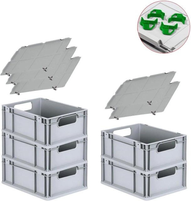 PROREGAL Spar Set Eurobox Nextgen Economy mit Auflagedeckel und Schiebeschnappverschlüssen, Grün, H x B x T: 17 x 30 x 40 cm, 16 Liter, 5 Stück - Bild 1