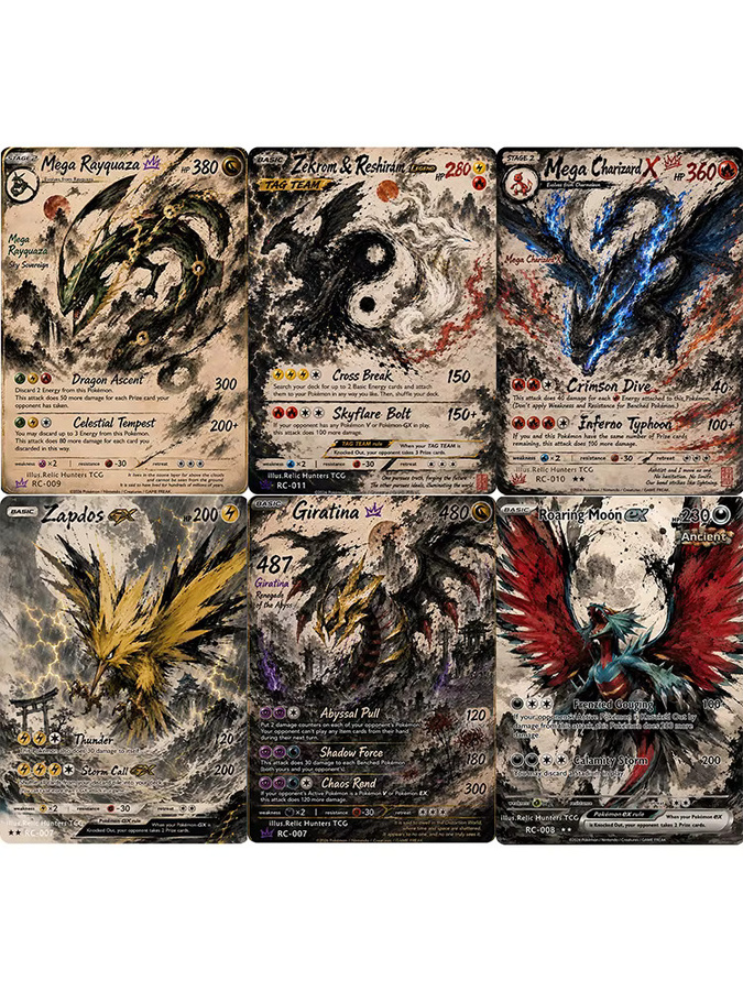 M&G Pokémon-Karten, PKM-Karten im Ink-Wash-Stil, Zekrom/Reshiram/Charizard X/Giratina/Rayquaza/Zapdos, Set / Bundle - Bild 4