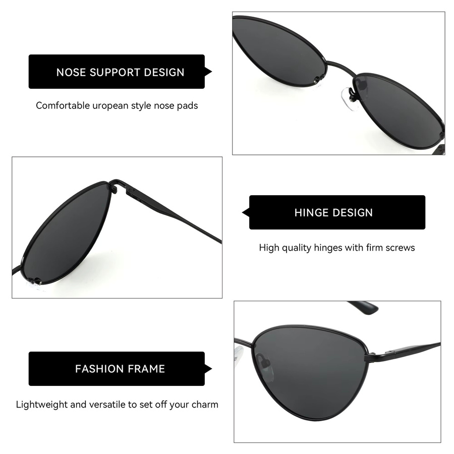ZENOTTIC Cat-Eye Sonnenbrille, Metall, Vollrand, Schwarz, Damen - Bild 4