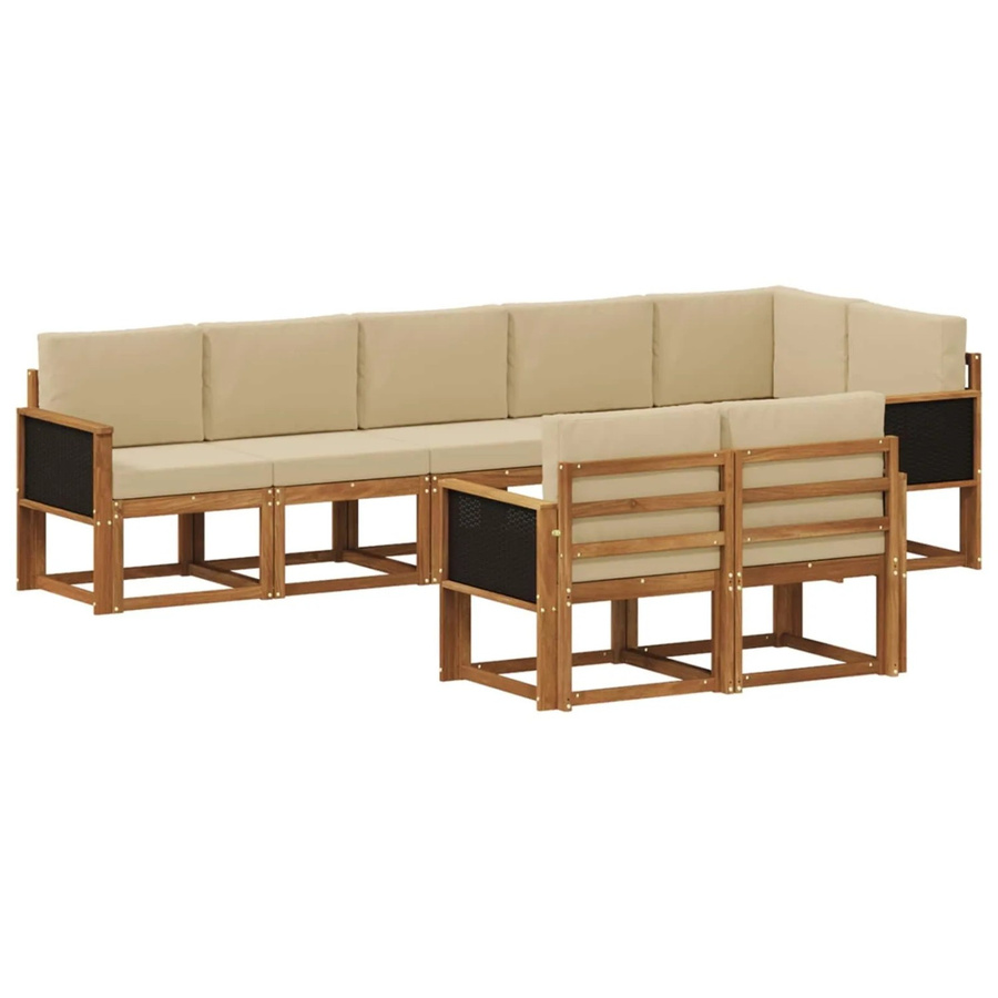 vidaXL Outdoor-Sofagarnitur in L-Form aus Akazienholz mit beigefarbenen Polstern und Kissen - Bild 2