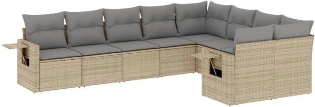 vidaXL 9-teilige Garten-Sofagarnitur in L-Form aus Poly-Rattan mit Kissen in Beige und Grau - Bild 1