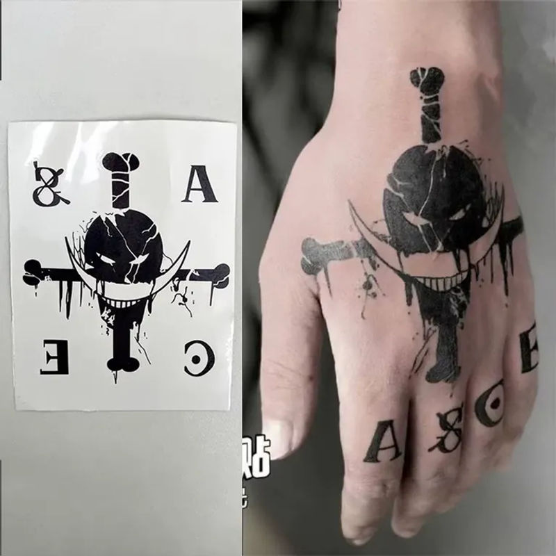 Bandai One Piece Anime Tattoo-Aufkleber Ace und Whitebeard in Schwarz als wasserfeste Cartoon-Sticker für Cosplay und Dekoration - Bild 5