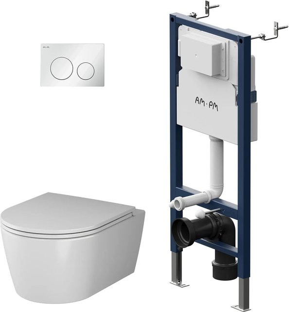 AM.PM WC Set aus Keramik in Weiß: Wand-WC, Vorwandelement und runde Drückerplatte IIS90151.FA1700 - Bild 1