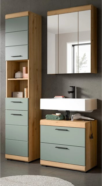 Inn.Furn Badmöbel Set Shawn 3-teilig in Grün und Eiche, B/H/T: 112 x 191 x 34 cm - Bild 1