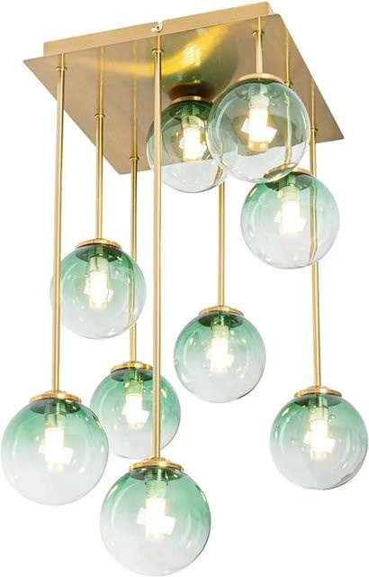 QAZQA Art Deco Deckenlampe Athen in Gold mit grünem Glas und 9 G9 Leuchtmitteln - Bild 1
