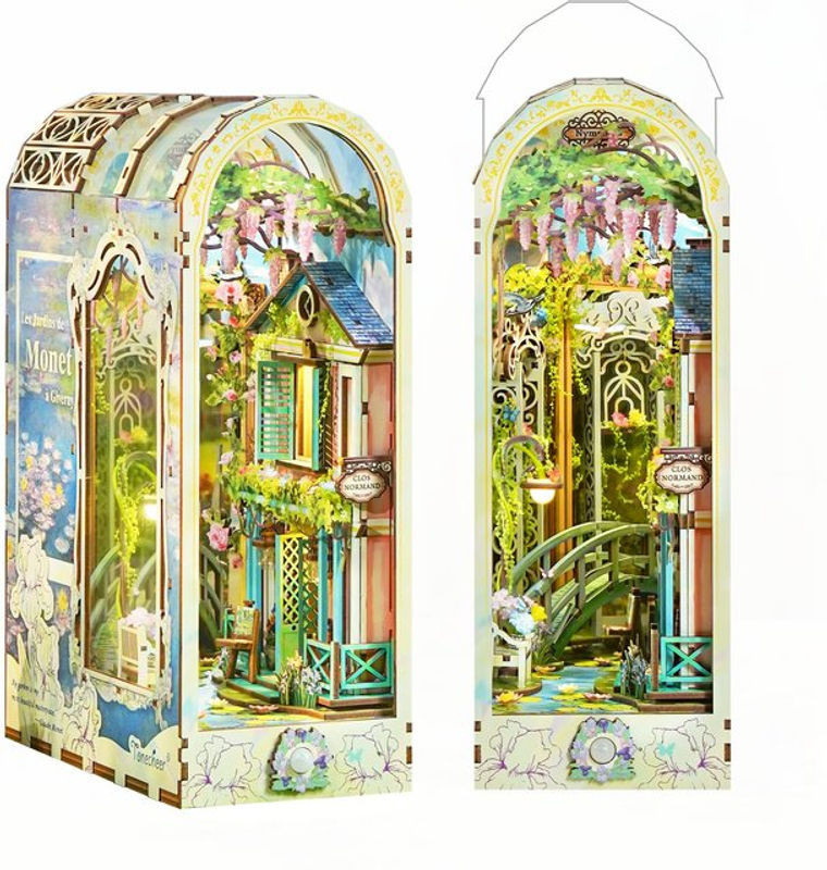 Tonecheer Book Nook 3D DIY Miniaturhaus Maison Miniature aus Holz mit LED und floralem Design, mehrfarbiges Bastelset für Erwachsene - Bild 1