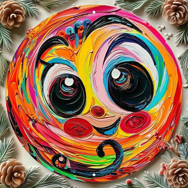Runde Aluminium-Wandkunst von Potdemiel mit abstraktem Cartoon-Gesicht in Multicolour, Durchmesser: 20,3 cm - Bild 1