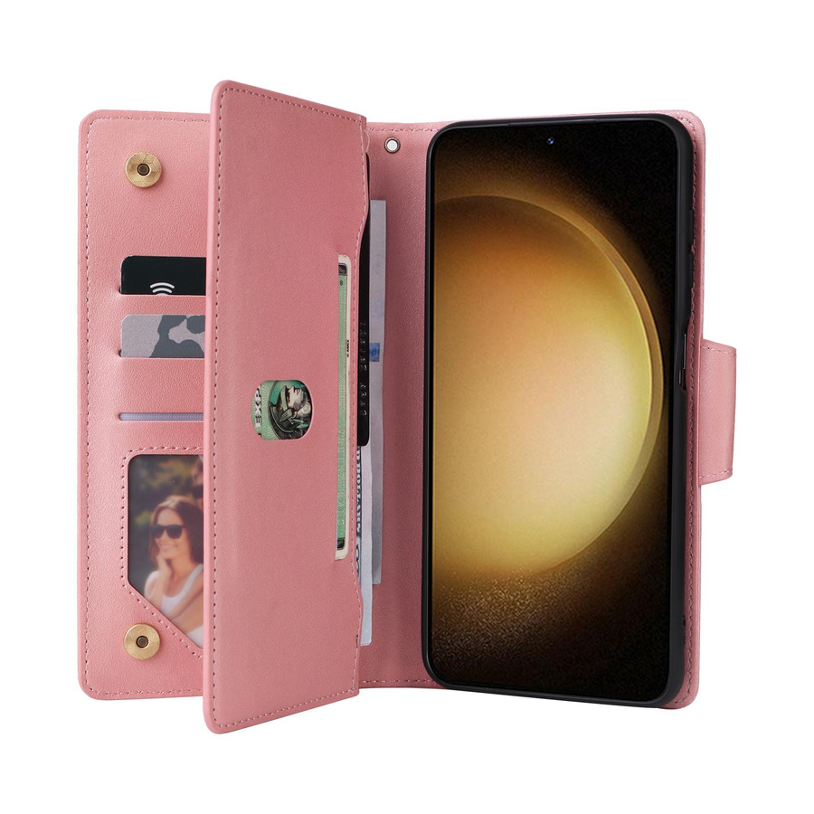 Lederhülle mit Geldbörse und Reißverschluss für Samsung Galaxy S24 Ultra S23 S22 S21 S10 Serie inklusive Handyhülle und Strap in Schwarz, Blau, Grau, Pink oder Grün - Bild 2