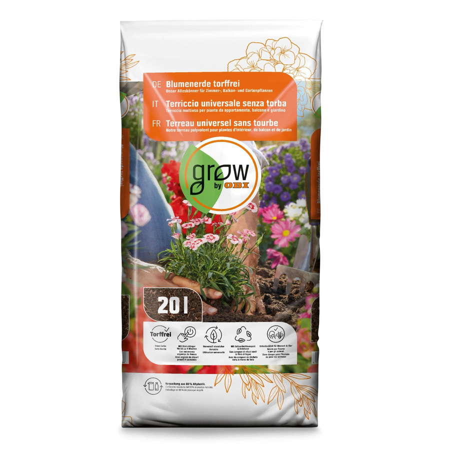 GROW by OBI Torffreie Blumenerde für Zimmer, Balkon und Garten, 20 kg - Bild 2