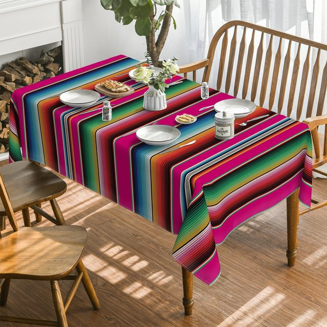 Wasserdichte Mexikanische Streifen Tischdecke von JINGYUE Pet in Schwarz und Multicolour, B: 90 cm, T: 140 cm - Bild 1