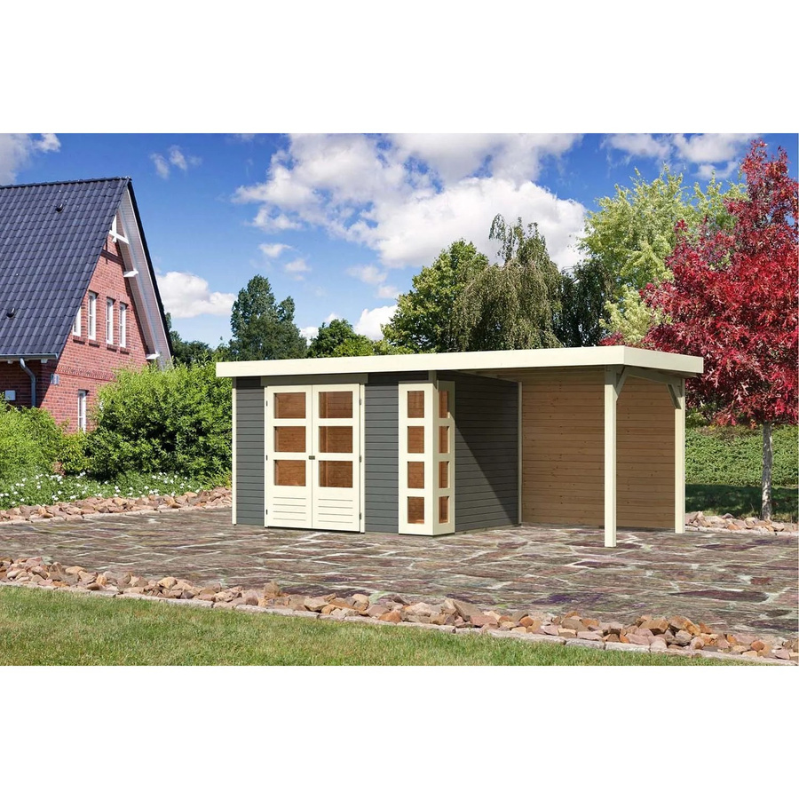 Karibu Holz-Gartenhaus Sölve mit Flachdach in Terragrau für deinen überdachten Außenbereich B: 298 cm, T: 213 cm, H: 211 cm - Bild 2
