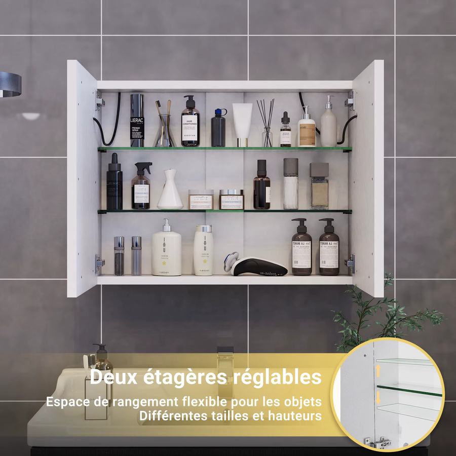 Intelligenter LED-Badezimmerspiegelschrank von HYNHXBP in Weiß, wandmontierter Spiegelschrank mit dreifarbiger Beleuchtung, Antibeschlag-Funktion und Memory-Funktion - Bild 3