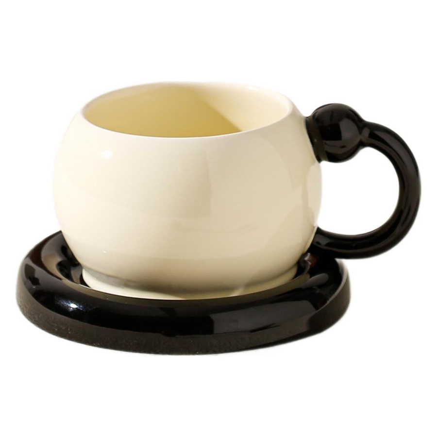 WJG Pretty B Kaffeetassen- und Untertassenset aus Keramik in Cremegelb, Schwarz, Silber und Weiß - Bild 1