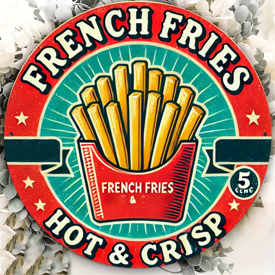 Livi Vintage Aluminiumschild French Fries Hot & Crisp Retro Wandkunst für die Küche, Mehrfarbig, Breite: 19,8 cm, Höhe: 19,8 cm - Bild 4