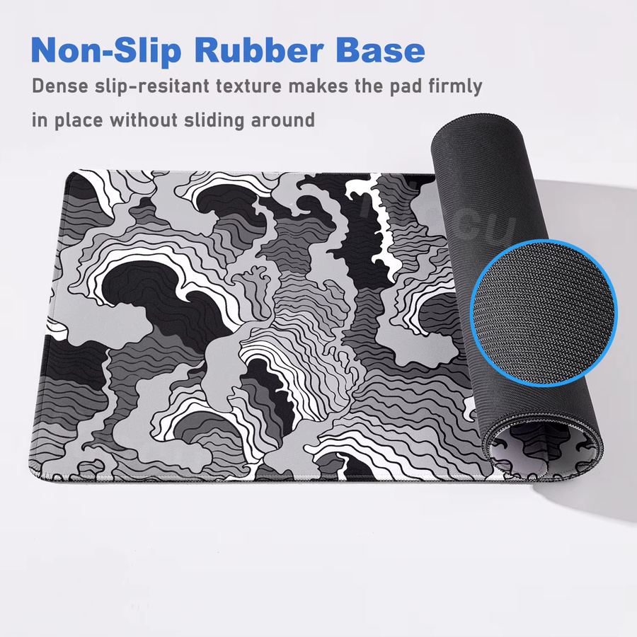 Great Waves Gamer-Mauspad XXL Schreibtischunterlage in Schwarz Weiß - Bild 2
