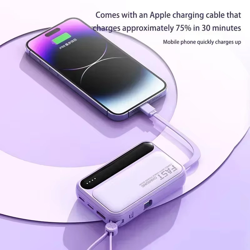 VIVO Powerbank mit 50000mAh Kapazität und integrierten 4 Kabeln in Blau für schnelles Laden - Bild 3