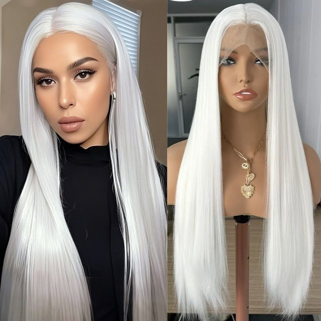 UStyleHair Lace-Front-Perücke, platinweiß, lang, gerade, Damen - Bild 1