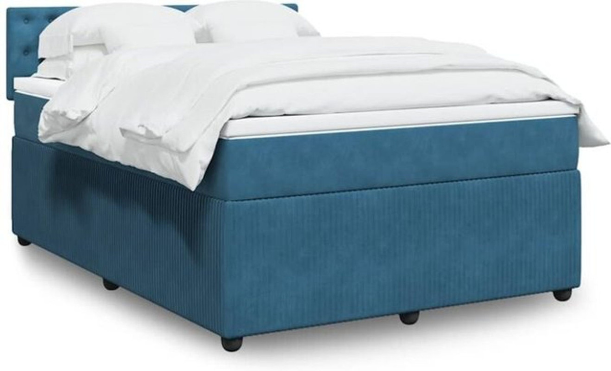 Vidaxl Boxspringbett mit Matratze aus Samt in Blau, Modernes Polsterbett, B/T: 140 x 190 cm - Bild 1