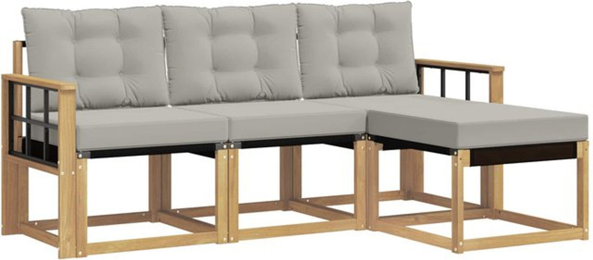 vidaXL Outdoor-Sofagarnitur aus Massivholz und Stoff mit Kissen, 4-teiliges Loungemöbel-Set in Weiß und Grau - Bild 1