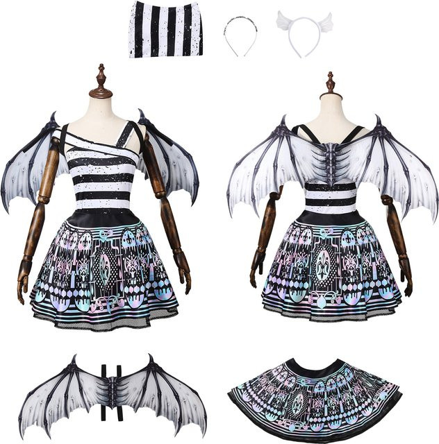 Yejue Stone Statue Cosplay-Kostüm, Anime-Mädchen, bedrucktes Kleid mit Flügeln, Haarreifen, Ohrset, Fantasy, Bunt / Mehrfarbig - Bild 1