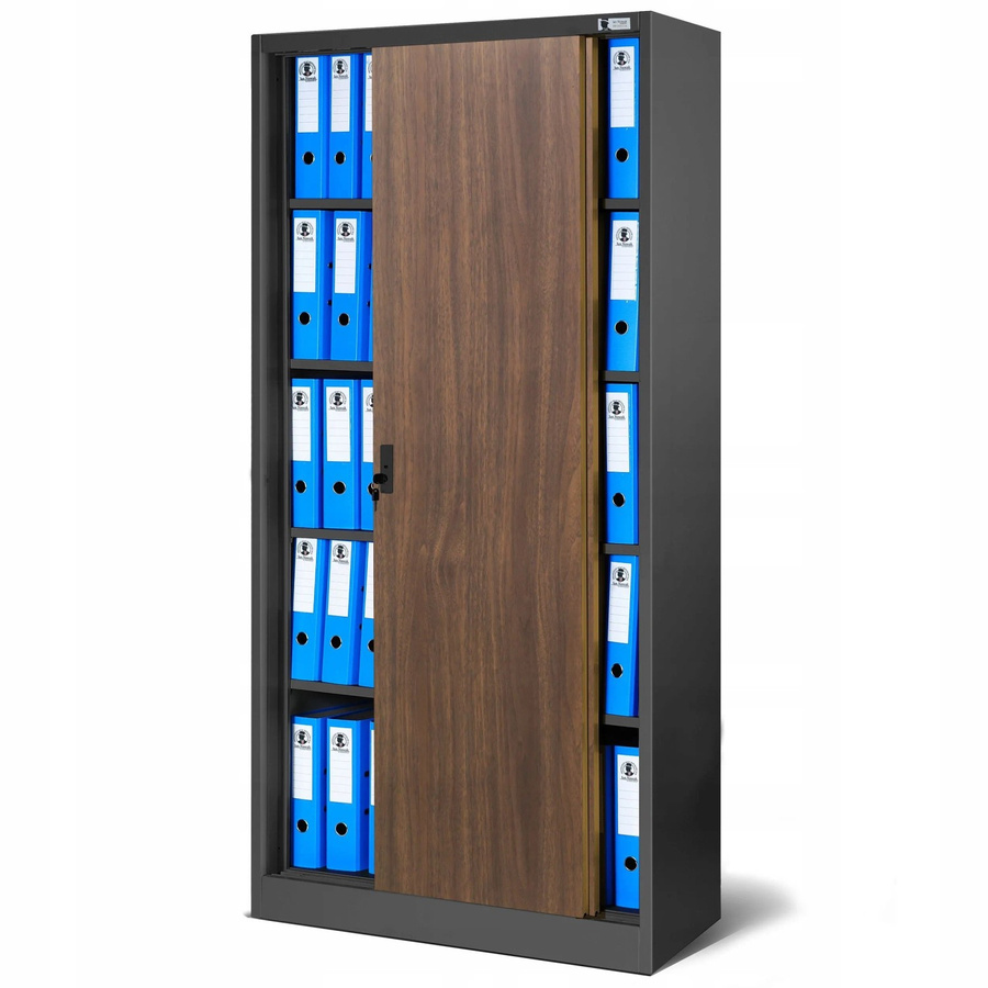Jan Nowak Aktenschrank KUBA Schiebetürenschrank in Anthrazit und Nussbaum mit verstellbaren Regalböden, H: 185 cm, B: 90 cm, T: 40 cm - Bild 2