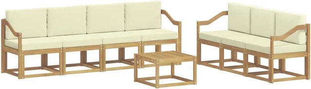 vidaXL Outdoor-Sofagarnitur 7-teilig aus Akazienholz in Beige und Weiß mit Polstern und L-Form für Garten, Terrasse oder Balkon - Bild 1