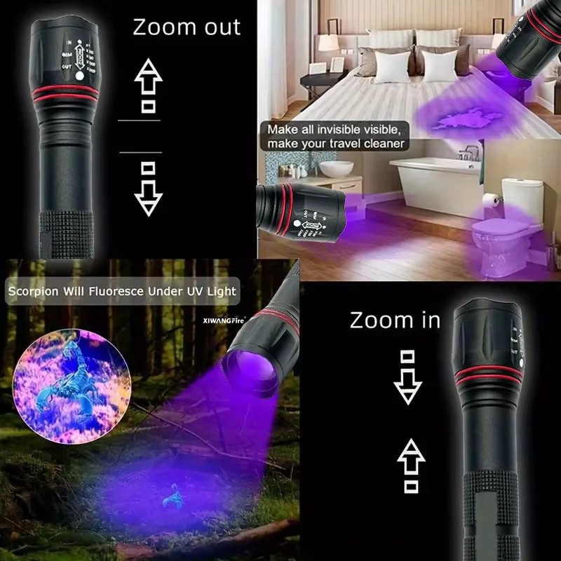 KDULIT UV-Taschenlampe 395 nm, wiederaufladbare LED-UV-Leuchte mit Zoomfunktion, Schwarz, Fluoreszenz-Detektor für Haustierflecken und Geldprüfung - Bild 2