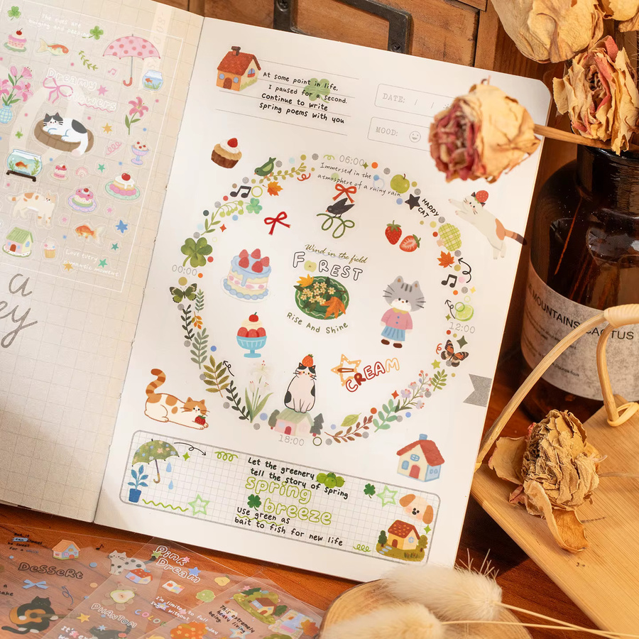 TIANZI Dekorative Katzen-Sticker für DIY Journal und Handyhüllen, Multicolor, 20 Blatt - Bild 2
