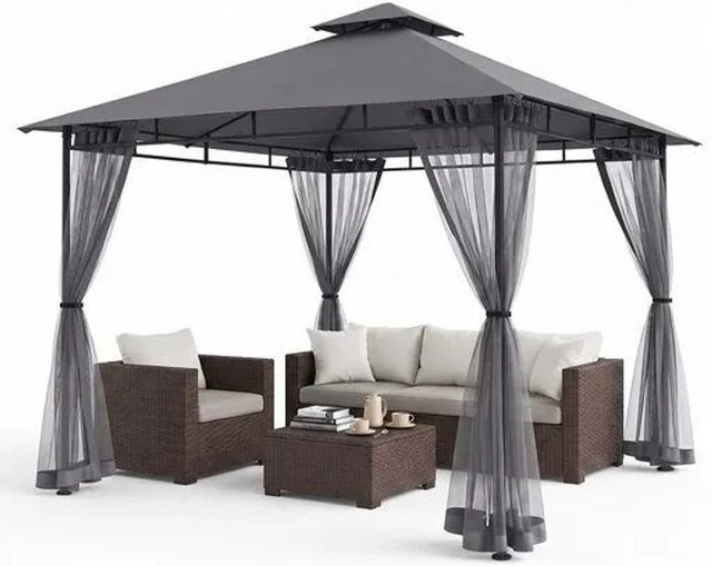 Sekey Pavillon mit Moskitonetz und Doppeldach in Taupe Grau, B/T/H: 300 x 300 x 265 cm - Bild 1