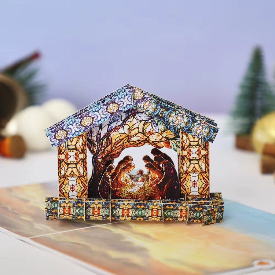Opjoys 3D-Pop-up-Weihnachtskarte mit Weihnachtskrippe und Geburtsszene in Mehrfarbig - Bild 1