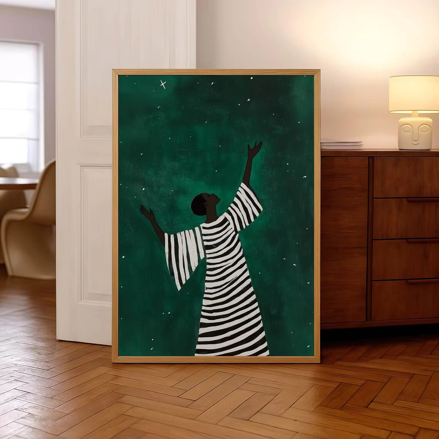 Himmelswelt-Wandkunst von SHENCHEN – Moderner Sternenhimmel-Druck in Schwarz und Tiefgrün auf Papier - Bild 3