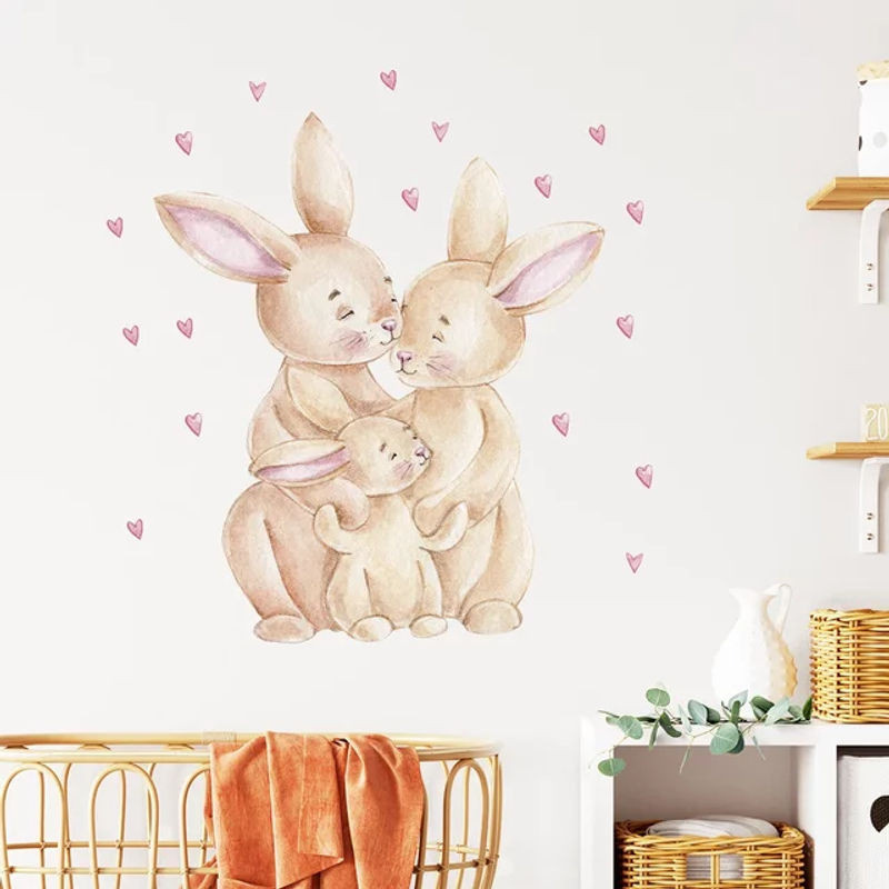 BRUP Wandaufkleber mit Herz-Kaninchen Motiv für Kinderzimmer und Babyzimmer, mehrfarbig - Bild 1