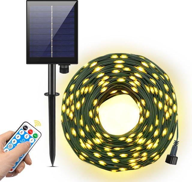 MALITAI Solar LED Lichterkette für den Außenbereich mit Solarpanel, 100 m Länge, wasserdicht, 8 Modi für Garten, Hochzeit, Party und Weihnachten - Bild 1