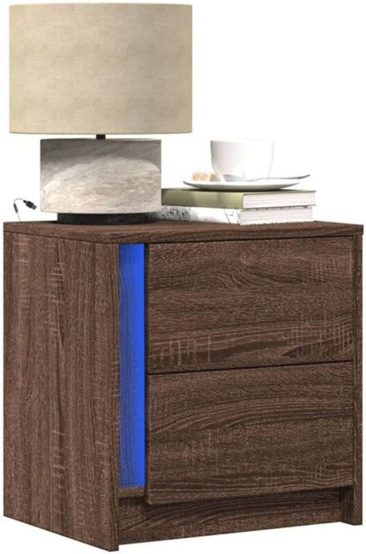 Vidaxl Set aus 2 Nachttischen mit LED-Leuchten in Braun Eiche aus Holzwerkstoff, modern und klassisch - Bild 1