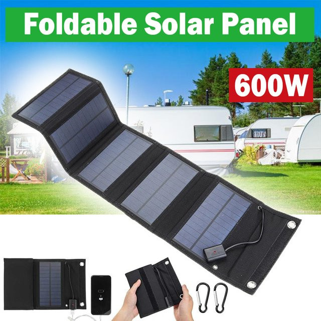 SNQP Faltbares 600 W Solarpanel-Telefonladegerät mit USB-Anschluss in Schwarz für Camping und Notfälle - Bild 1
