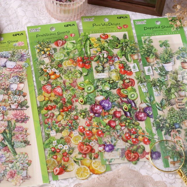 Journamm 6 Blatt vorgeschnittene Aufkleber mit Obstpflanzen-Motiv in Multicolour für Scrapbooking und Junk-Journal - Bild 1