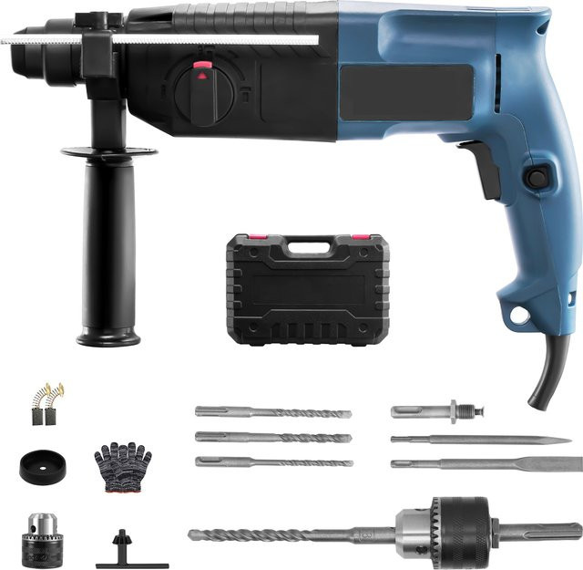 Elektrischer Bohrhammer mit 3000W und 4 Funktionen, SDS Plus Abbruchhammer in Blau inklusive Meißeln, Bohrer und Tragetasche - Bild 1