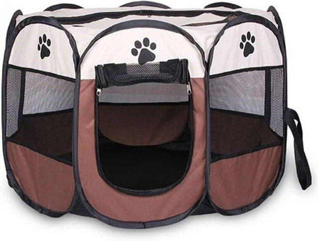 Faltbares Haustierzelt von Household supplies MH, achteckiger Hundezwinger und Katzenzaun in Braun, B/T/H: 73 x 73 x 43 cm - Bild 1