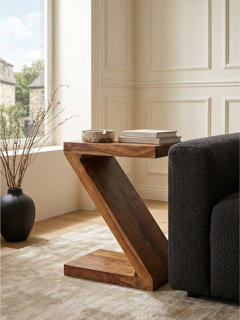 Beistelltisch MUMBAI aus Massivholz im Landhausstil von KADIMA DESIGN, Braun, B: 30 cm, T: 44 cm, H: 59 cm - Bild 1