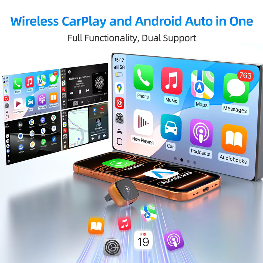 Grandnavi Orange 2in1 Smart Mini Box Wireless Carplay und Android Auto Plug & Play Verbindung für VW KIA Volvo Audi Ford Benz Honda MG - Bild 2
