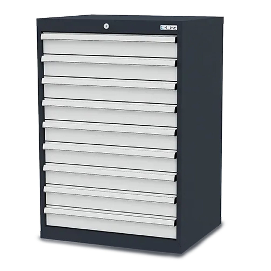 Simplaflex Schubladenschrank aus lackiertem Stahlblech mit 9 Schubladen und Schloss, grau, B/T/H: 70 x 57,5 x 102 cm - Bild 2