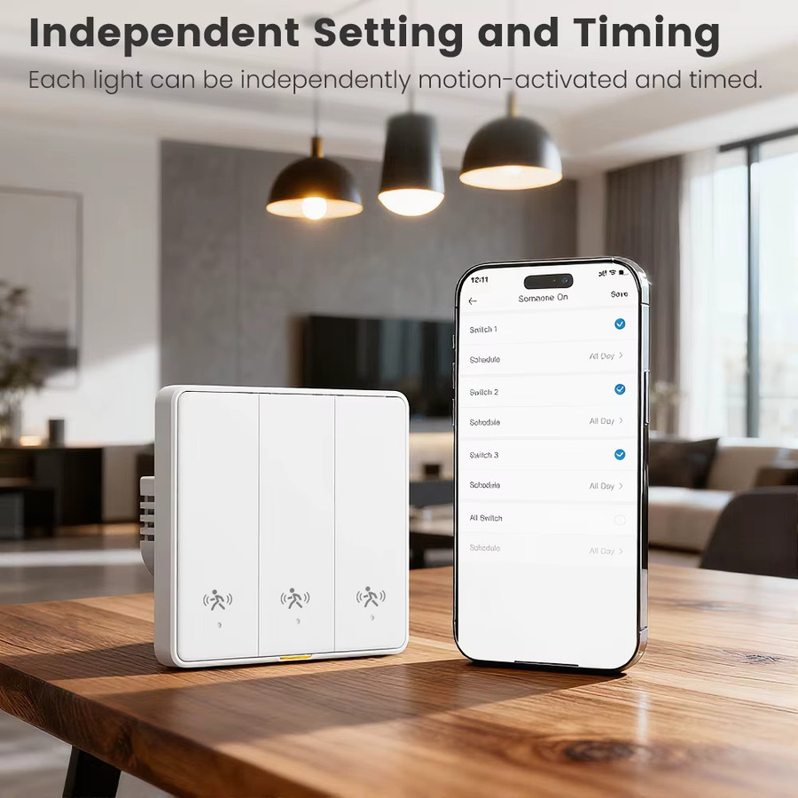 SMATRUL Tuya WiFi Smart Wandlichtschalter mit 10G Menschlichem Radar Motion Sensor, Weiß, ohne Neutralleiter, App- und Sprachsteuerung mit Timer und Alarmfunktion - Bild 3